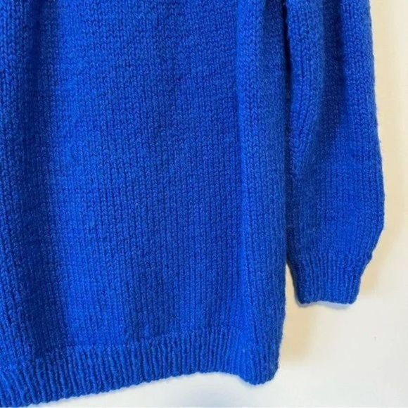Hand knitted royal blue yellow green classic Nordic fair isle oversized sweater - Picture 2 of 8